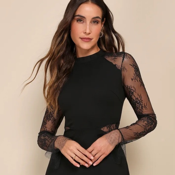 NWOT Lulu’s Bragging Rights Black Lace Long Sleeve Cutout Column Sexy Maxi Dress - Picture 4 of 12